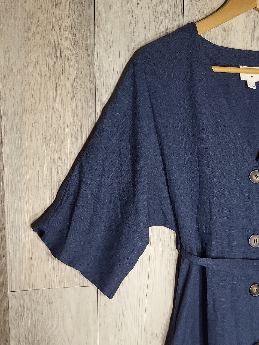 Everly Navy Blue Button Front‎ Belted Dolman Sleeve Dress Large Coastal Capsule - Picture 4 of 10